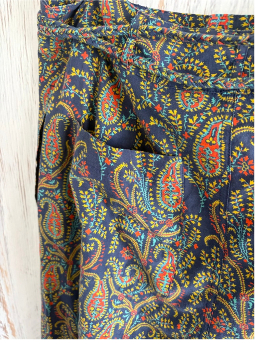 Women's Sundance Navy Red Paisley Wide Leg Pants M - Picture 7 of 11